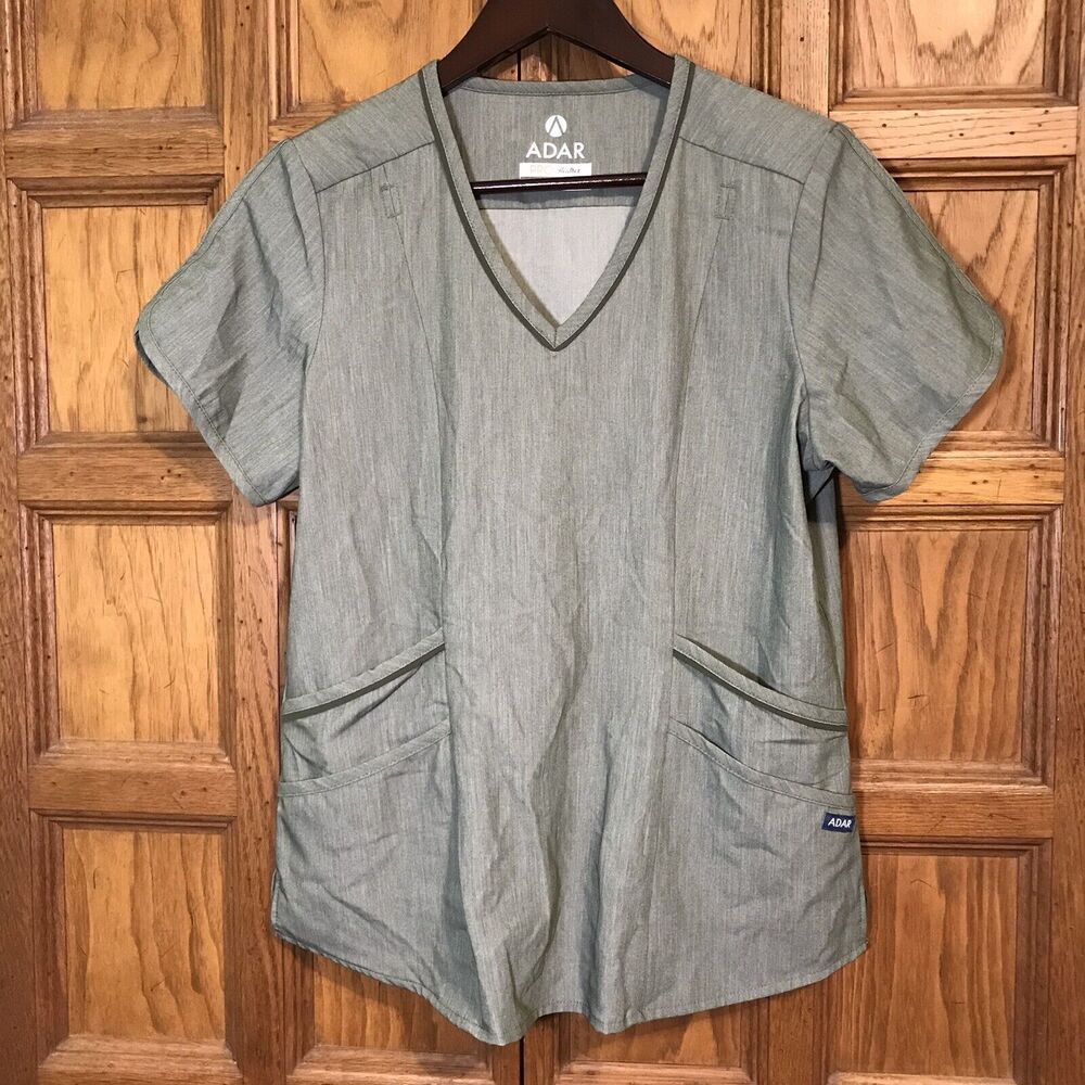 Adar Pro Scrubs For Women size Med. Pro Heather Green Tailored V-Neck Scrub Top
